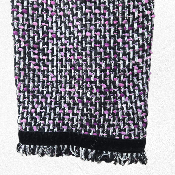 Y2K Sag Harbor Tweed Jacket Black Pink Boucle Fringe Trim Blazer Size 14 - Picture 5 of 11